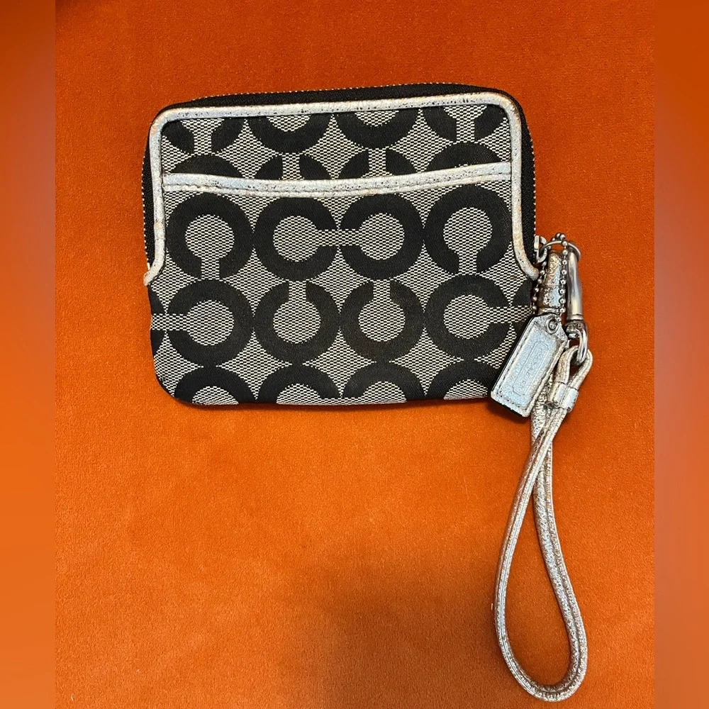 Coach Black and Silver Signature Wristlet Clutch